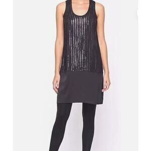 Eileen Fisher Women's Black Sleeveless Shift Silk Charmeuse Sequins Dress XS